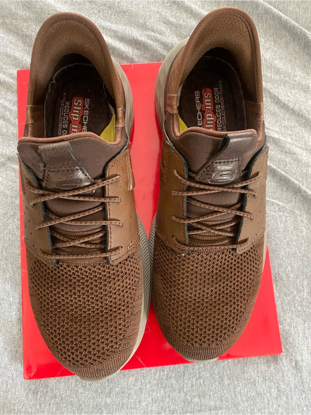 Skechers Men's Brown Knit Slip-On Lace Sneakers